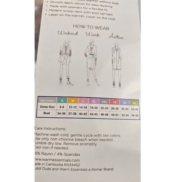 NWT Warm Essentials Cuddl Duds thumb holes Active S Thermal base layer winter - Picture 2 of 2